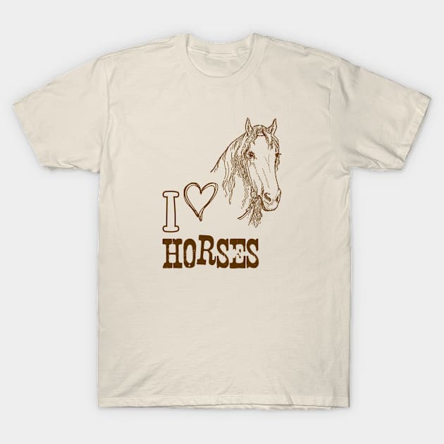 Horse Head with Text: I Love Horses T-Shirt by Biophilia